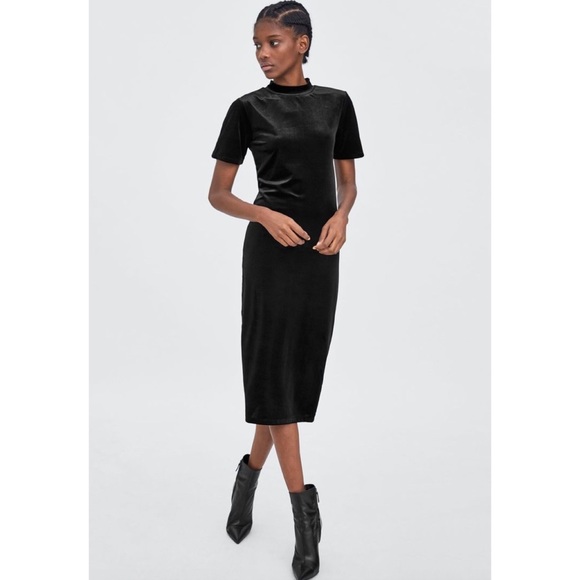 Zara Dresses & Skirts - ZARA Velvet Mock Neck Dress